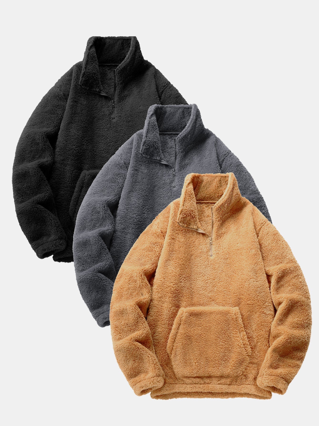 3 Peças de Moletom Teddy com Zíper de 1/4