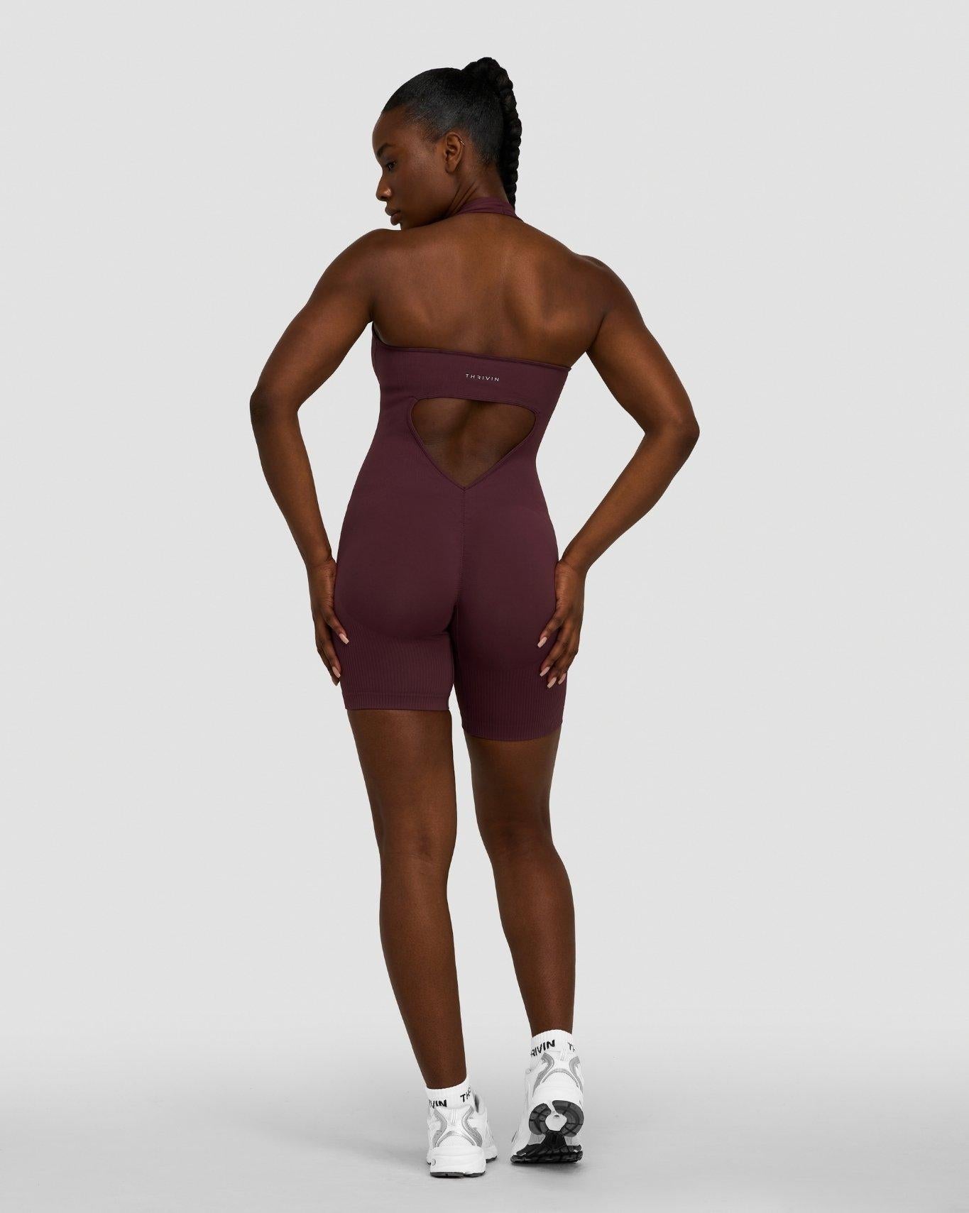 Combinaison une pièce sculptante Elevate™ à encolure dos nu | Mauve Foncé