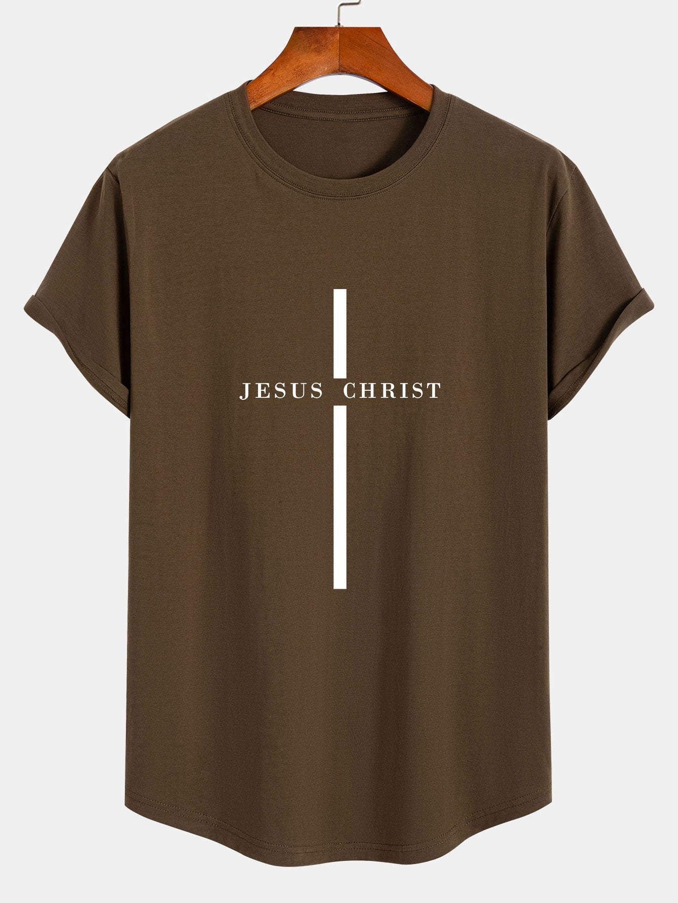 Camiseta de Algodão com Estampa Listrada Jesus Cristo com Barra Arqueada