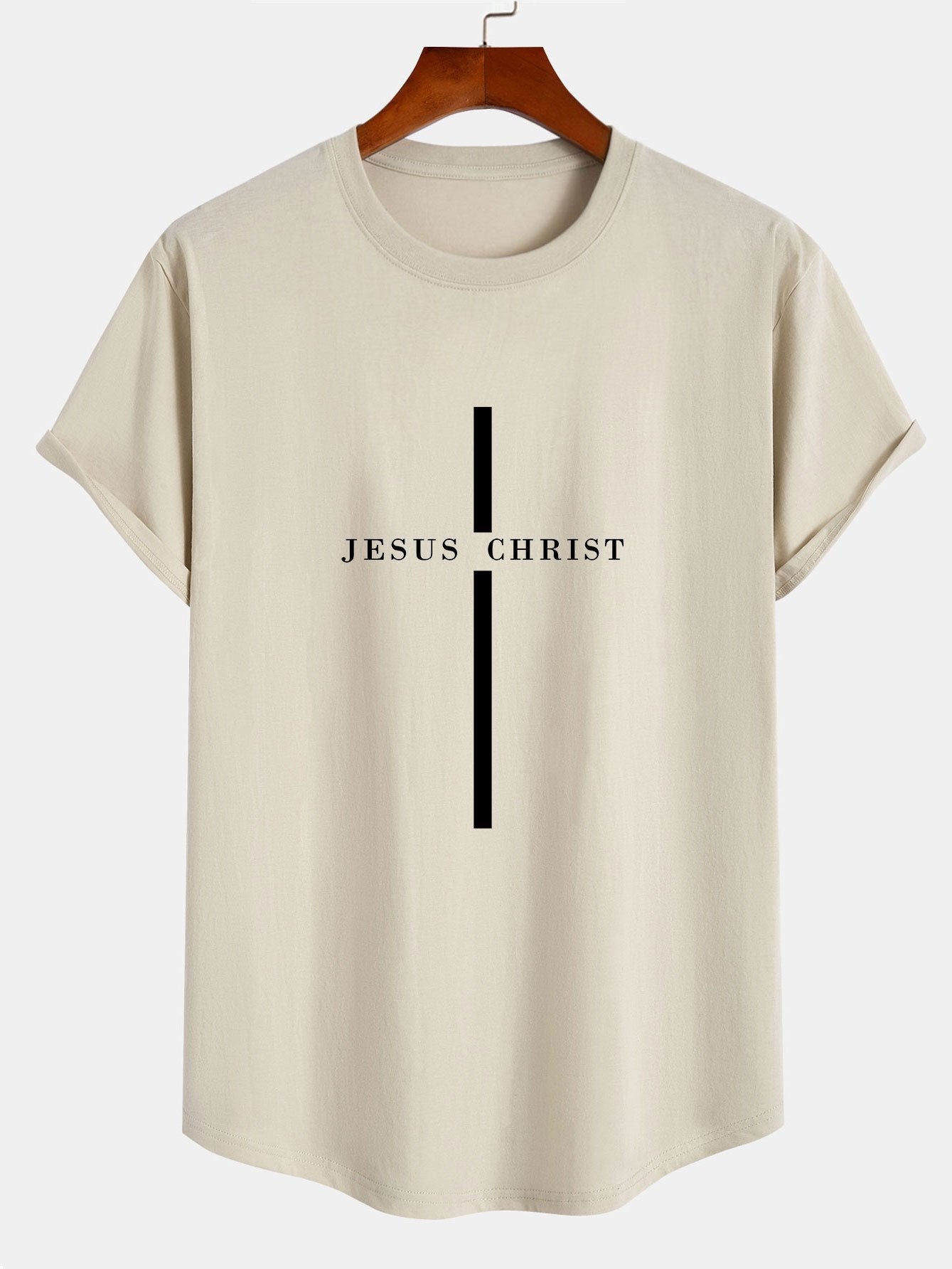 Camiseta de Algodão com Estampa Listrada Jesus Cristo com Barra Arqueada