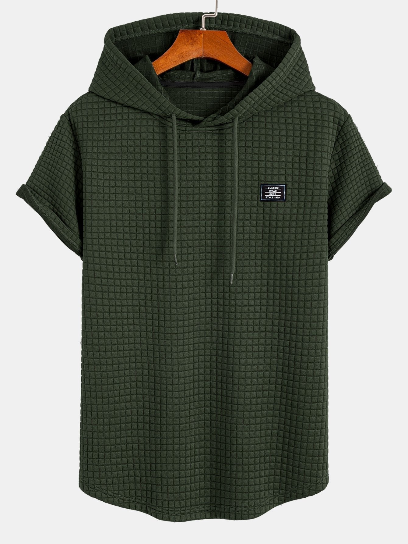 Waffle com capuz de arco camiseta de bainha e cordão de cordão de cordão calças de corredor