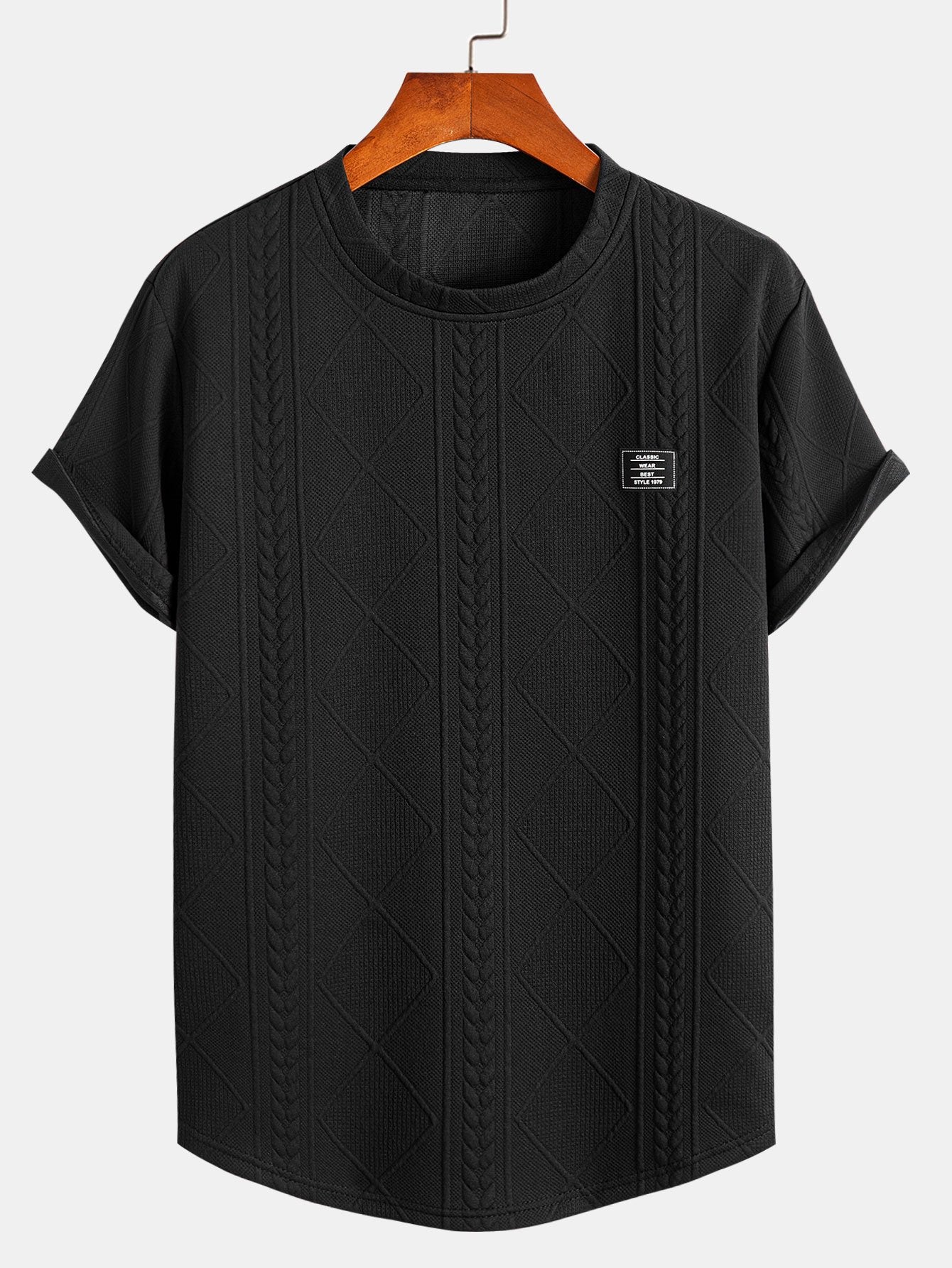 Camiseta geométrica de manga curta Jacquard Arc Hem e calças de corredor de carga de cordão de cordão