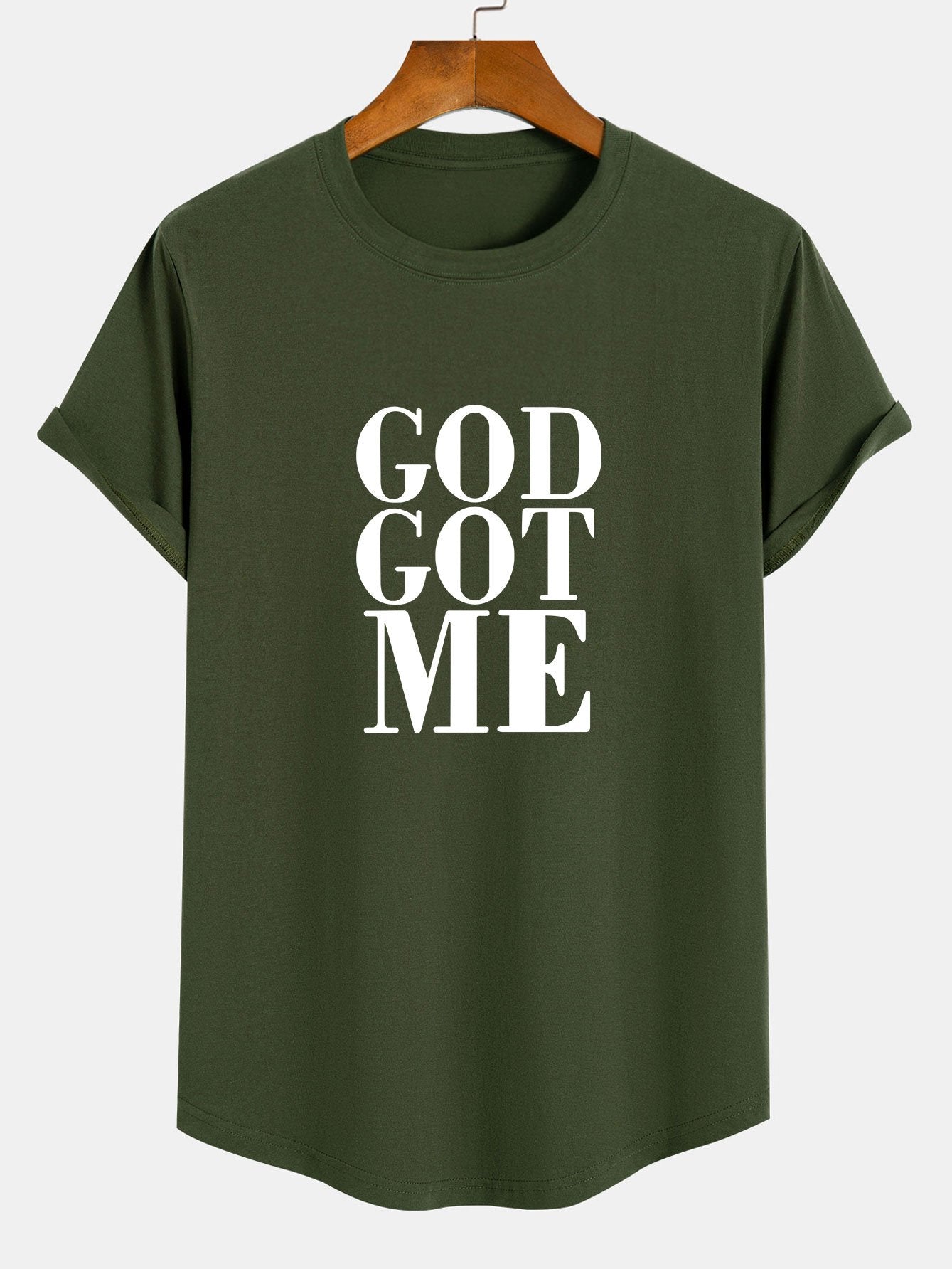 Camiseta de Algodão com Estampa God Got Me e Barra Arqueada