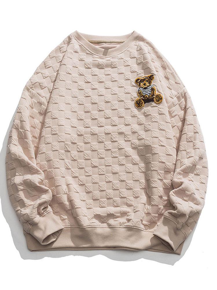 Relax Fit Bear Bear bordado Patch Patcherboard Jacquard Sweatshirt
