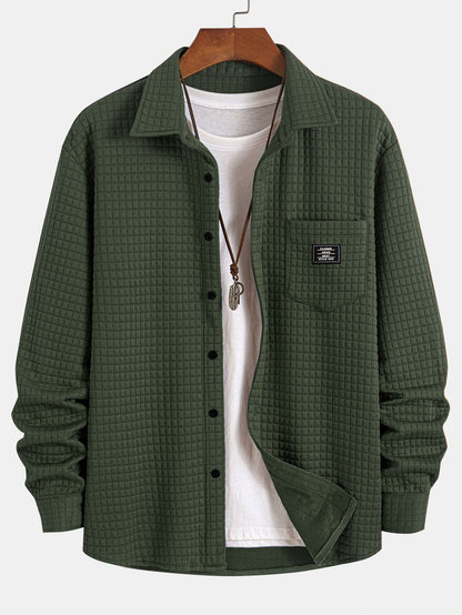 Waffle Button Up camisa e calça de corredor de carga de veludo de cordão drawtring