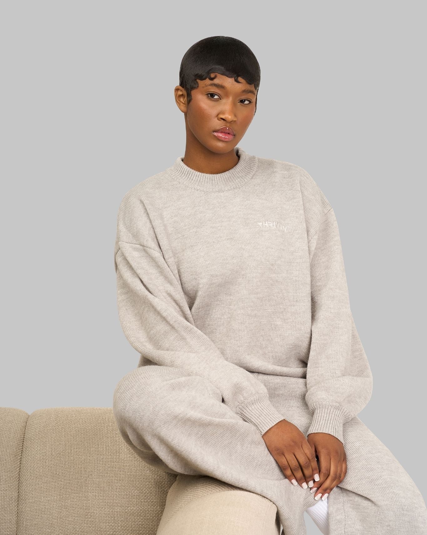 Ensemble 2 pièces pull et pantalon en maille essentielle | Stone