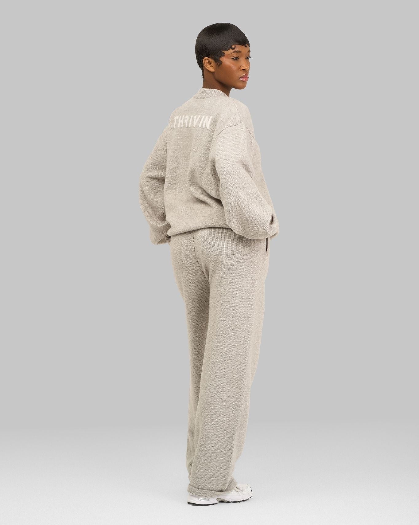Ensemble 2 pièces pull et pantalon en maille essentielle | Stone