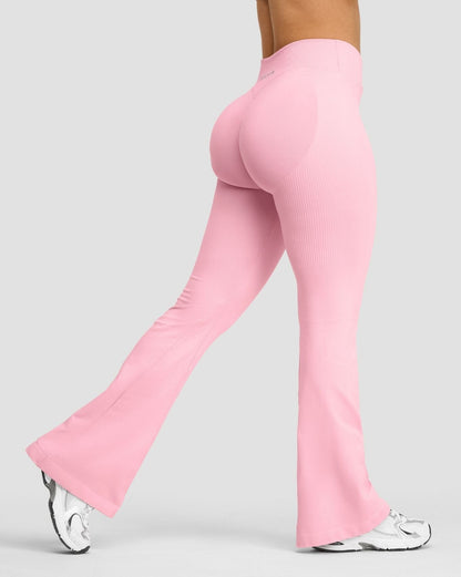 Pantalon évasé froncé taille mi-haute en coton Elevate™ Sculpting | Rose poudré