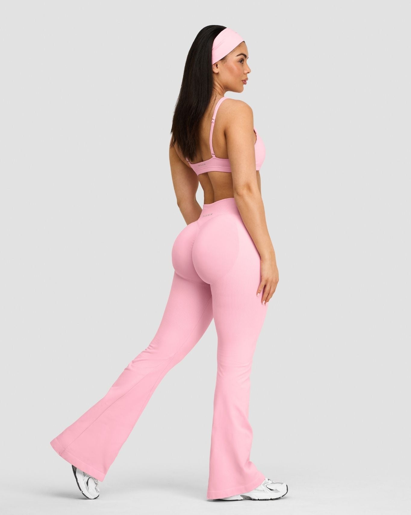 Pantalon évasé froncé taille mi-haute en coton Elevate™ Sculpting | Rose poudré