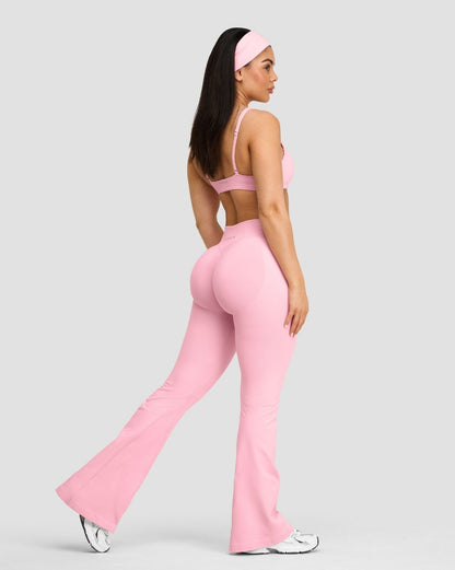 Pantalon évasé froncé taille mi-haute en coton Elevate™ Sculpting | Rose poudré