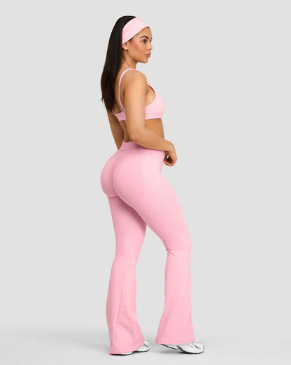 Pantalon évasé froncé taille mi-haute en coton Elevate™ Sculpting | Rose poudré