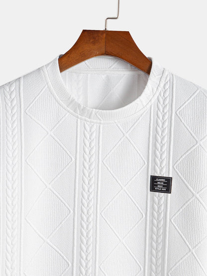 Camiseta geométrica de manga curta Jacquard Arc Hem e calças de corredor de carga de cordão de cordão