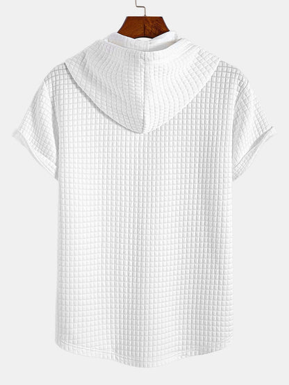 Waffle com capuz de arco camiseta de bainha e cordão de cordão de cordão calças de corredor