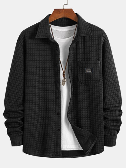 Waffle Button Up camisa e calça de corredor de carga de veludo de cordão drawtring