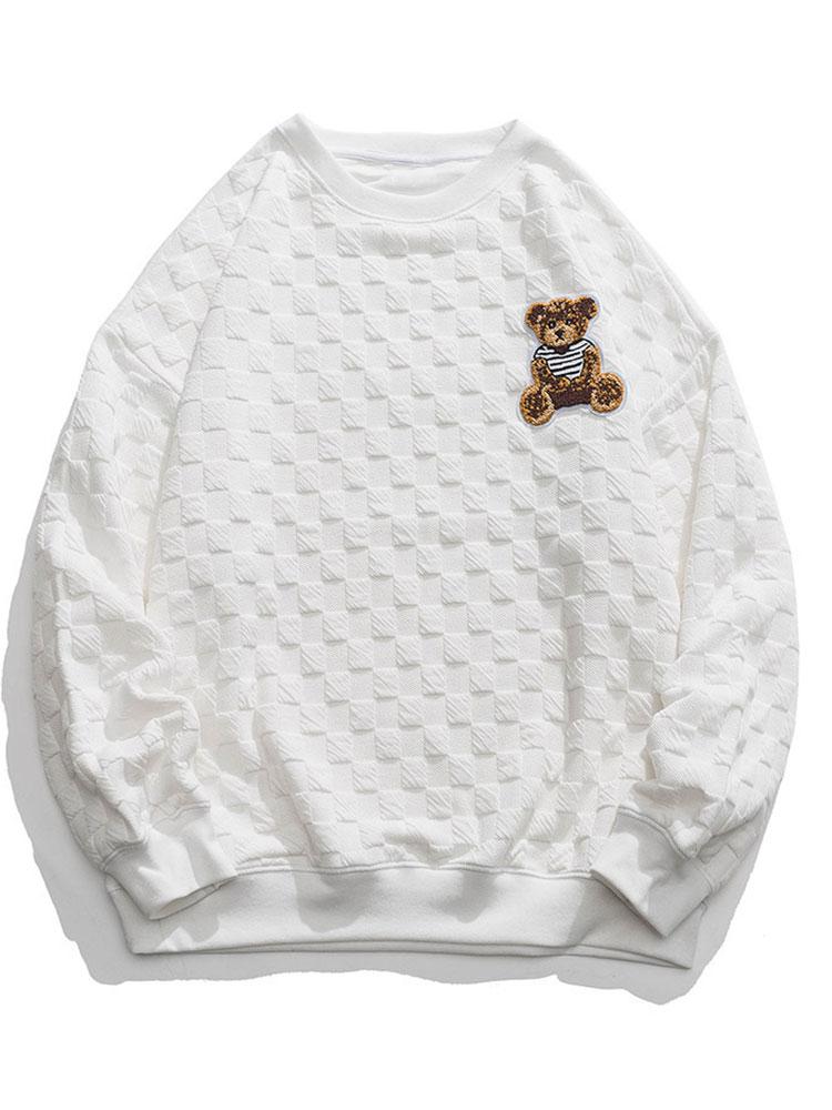 Relax Fit Bear Bear bordado Patch Patcherboard Jacquard Sweatshirt