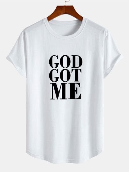 Camiseta de Algodão com Estampa God Got Me e Barra Arqueada