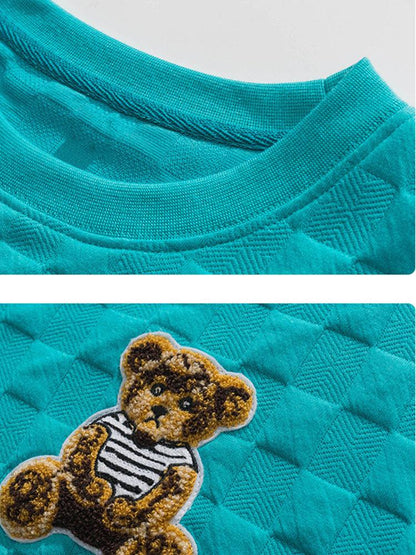 Relax Fit Bear Bear bordado Patch Patcherboard Jacquard Sweatshirt