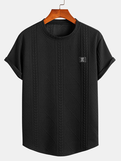 Camiseta geométrica de manga curta Jacquard Arc Hem e calças de corredor de carga de cordão de cordão