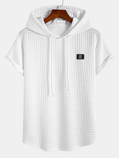 Waffle com capuz de arco camiseta de bainha e cordão de cordão de cordão calças de corredor