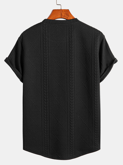 Camiseta geométrica de manga curta Jacquard Arc Hem e calças de corredor de carga de cordão de cordão