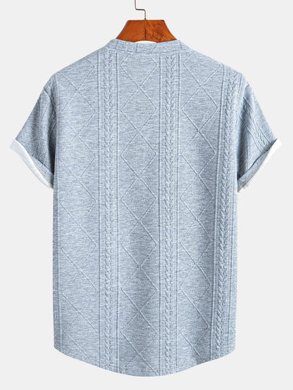 Camiseta geométrica de manga curta Jacquard Arc Hem e calças de corredor de carga de cordão de cordão