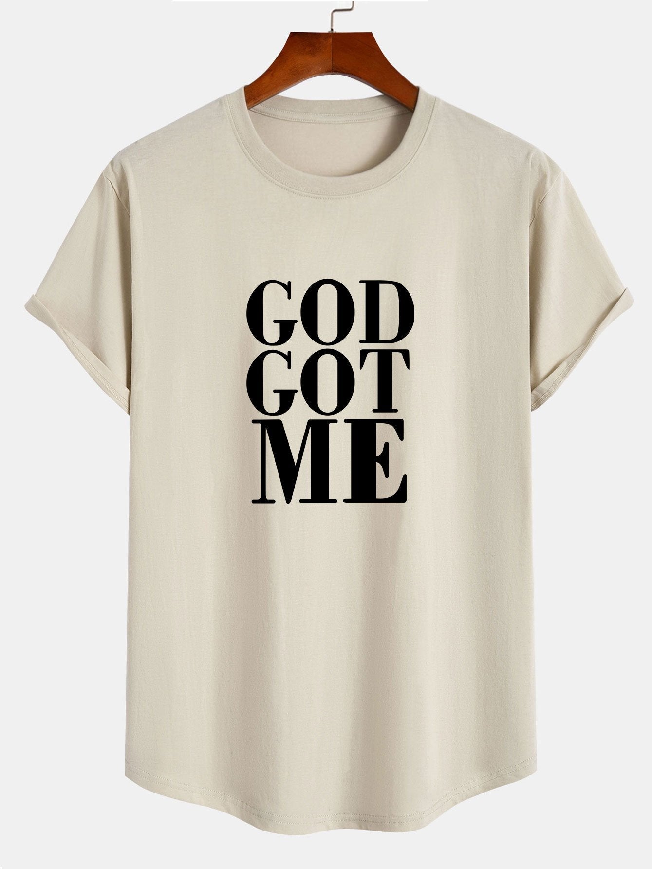 Camiseta de Algodão com Estampa God Got Me e Barra Arqueada
