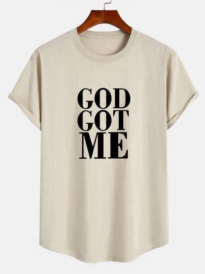 Camiseta de Algodão com Estampa God Got Me e Barra Arqueada