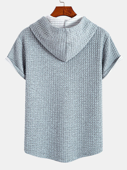 Waffle com capuz de arco camiseta de bainha e cordão de cordão de cordão calças de corredor