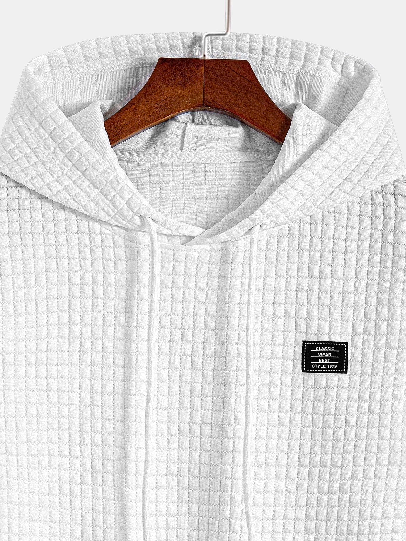 Waffle com capuz de arco camiseta de bainha e cordão de cordão de cordão calças de corredor