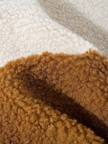 Cor Casaco de Teddy Fleece com Bloco de Cores & Calças Jogger de Corduroy com Corda