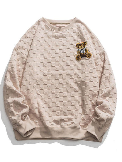Relax Fit Bear Bear bordado Patch Patcherboard Jacquard Sweatshirt