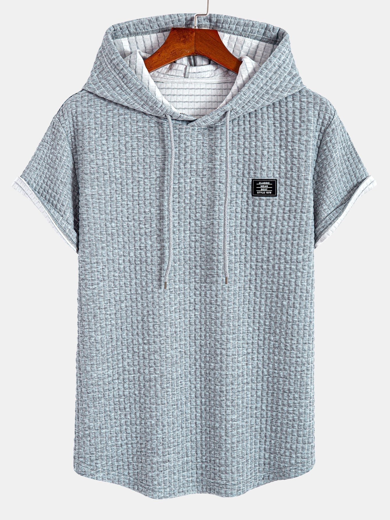 Waffle com capuz de arco camiseta de bainha e cordão de cordão de cordão calças de corredor