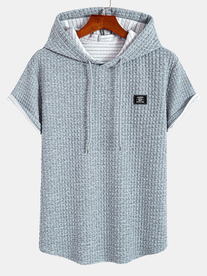 Waffle com capuz de arco camiseta de bainha e cordão de cordão de cordão calças de corredor
